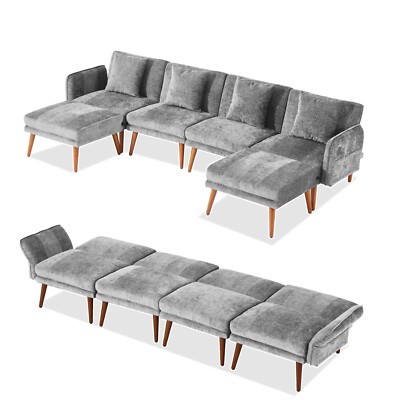 sectional sofa with USB, Chenille convertible sofa, loveseat, sofa bed-6pcs