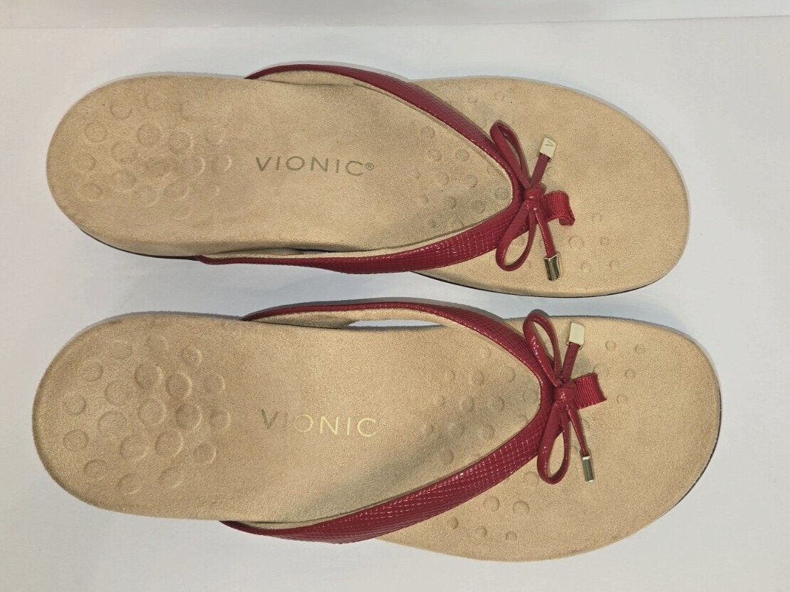 Vionic Bella Red Lizard Leather Thong Sandals Siz… - image 5