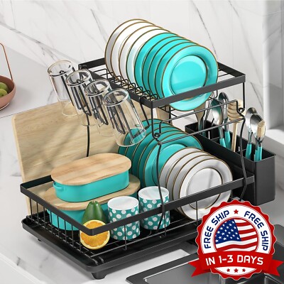 Escurridor De Platos Trastes Dos Niveles Con Para Cocina Escurreplatos NEW US..