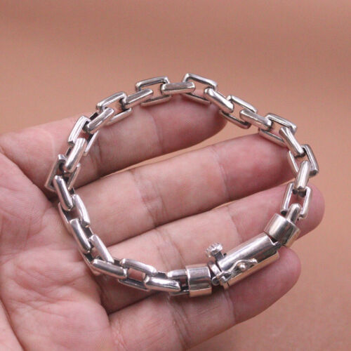 Pure 925 Sterling Silver Men Women Vintage 8mm Square Box Link Bracelet 8inchL - Picture 1 of 6