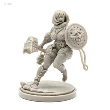 38mm 1/48 Scale Female Warrior with Skull Hammer and Shield – Resin Miniature