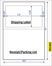 500 Half Sheet  Shipping Label  w/ receipt