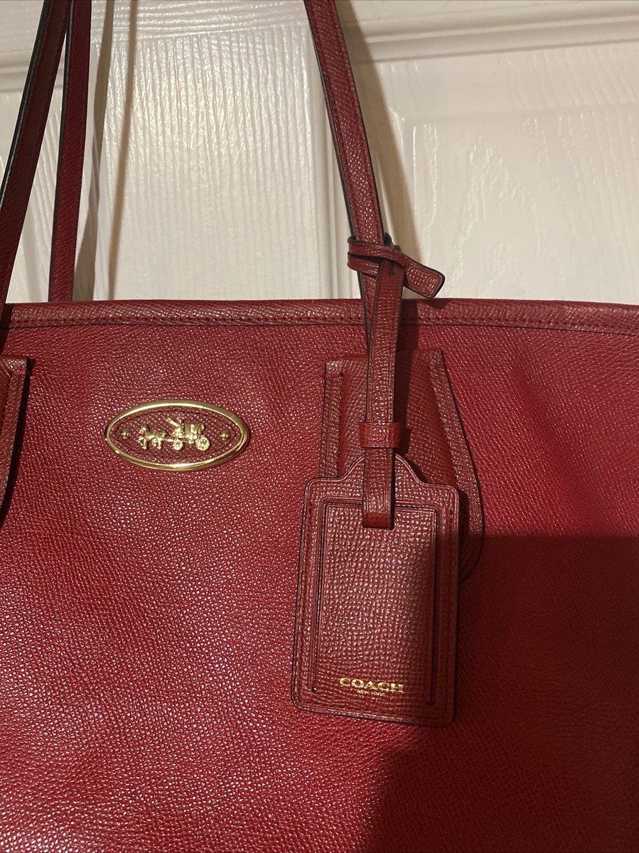 COACH Tote Cross Grain Taxi Fuchsia Pink Leather Zip Top Tote Bag