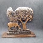Wooden Carved Shelf Figurine Dark Wood Antelope under Tree
