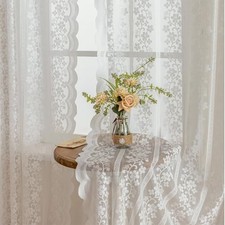 Boho Floral Lace Curtains for Living Room Bedroom 60"W x 84"L Pack of 2 White