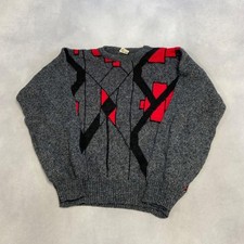 Vintage Knitted Jumper Abstract Patterned Grandad Knit Sweater Men's L