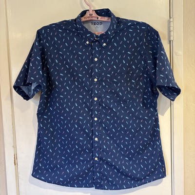 Size XL - IZOD Men's Cocktail Beer Bottles Button Down Short Sleeve Dress Shirt