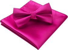 Bow Ties for Men Solid Color Pre-Tie Bow Tie and Pocket Square Set Classic Forma