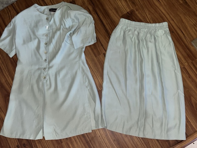 Lot Of ‘90s 9-10 Vintage Women’s Clothes Green Skirt Suit, Peach, Red Shorts
