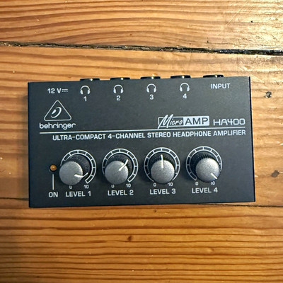 Behringer MicroAMP HA400 4-Channel Stereo Headphone Amp, Black Tabletop