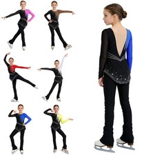 Kids Girls Figure Skating Training Jumpsuit Modern Dance Leotards Asymmetrical