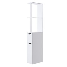 White Bathroom Storage Cabinet Tall Narrow Cupboard Free Standing Furniture Unit