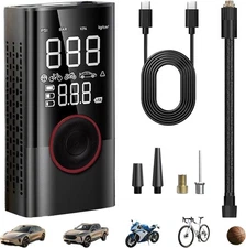 Tire Inflator Portable Air Compressor, Cordless Tire Air Compressor with LED & 1