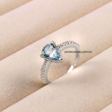 Blue Aquamarine Ring, Promise Ring, Pear Cut Aquamarine, Lab Created Aquamarine