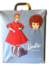 Vintage 1963 BARBIE Fashion Doll Blue Carrying Case Red Coat Mattel