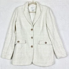Maison d'Amelie Tweed Blazer Size Medium Cream Gold Buttons Classic Preppy 