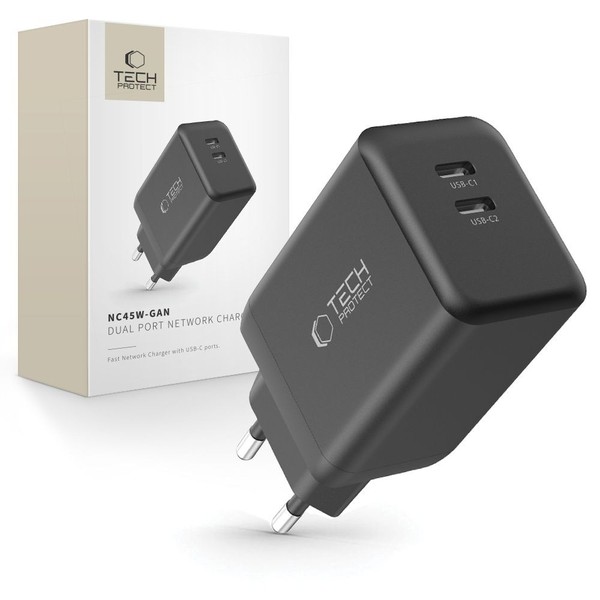 Tech-Protect NC45W-GAN 45W 2-Port Gan NetzladegeräT, Schwarz-image