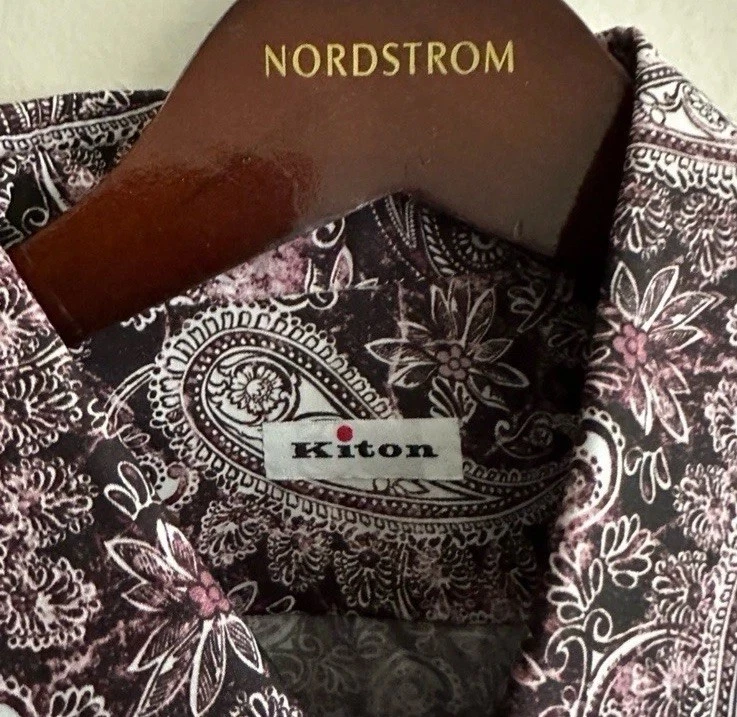 Camicia su misura personalizzata Kiton viola paisley prezzo al pubblico consigliato $1160 - Immagine 2 di 4