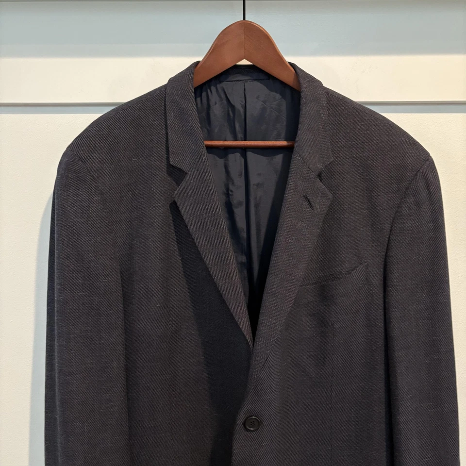 Блейзер Giorgio Armani Le Collezioni из льняной смеси темно-синий текстурированный итальянский винтажный - Изображение 3 из 4