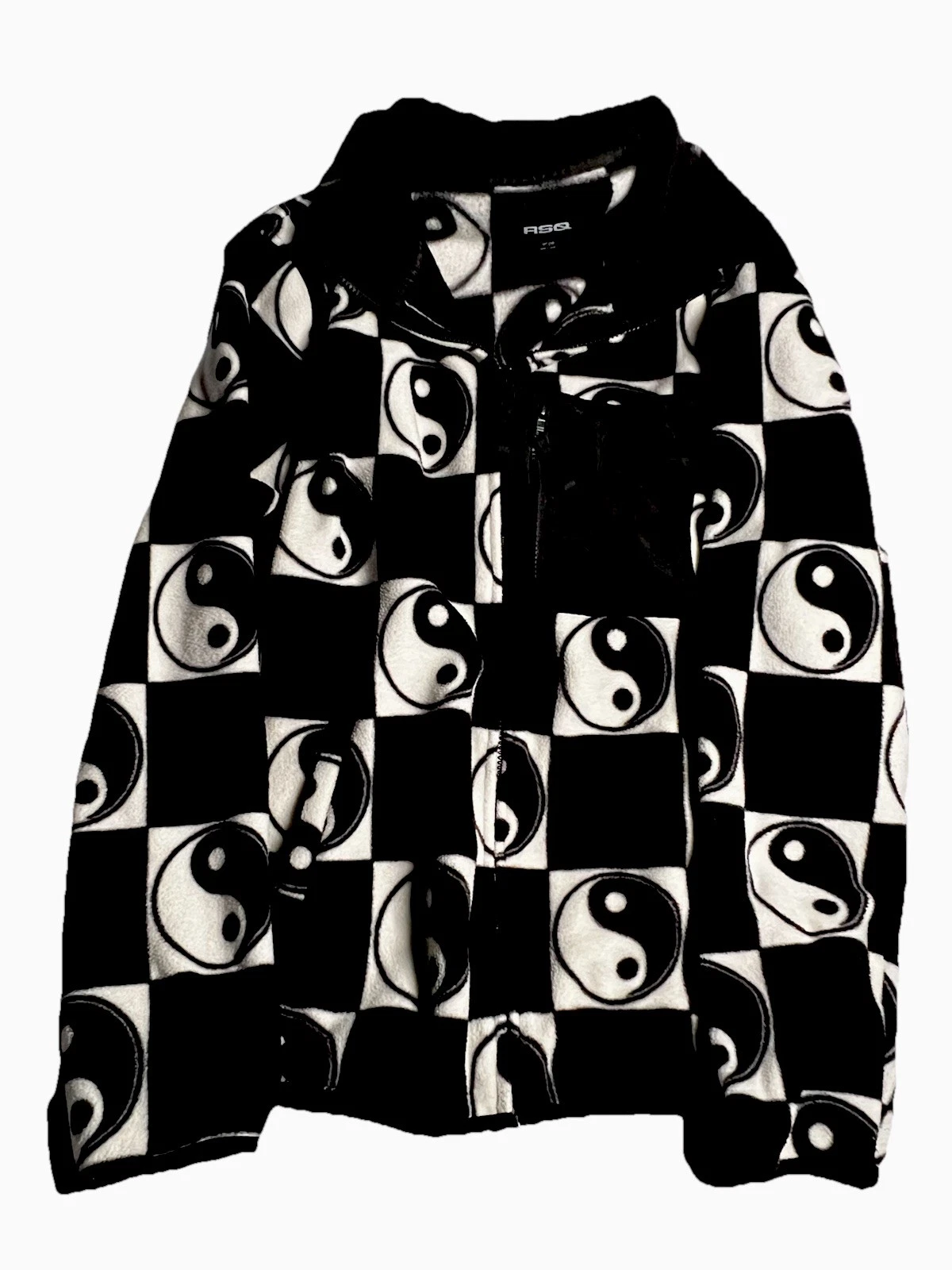 Jacket Fleece Unisex Size Large RSQ Ying Yang Full Zip All Over Print Design