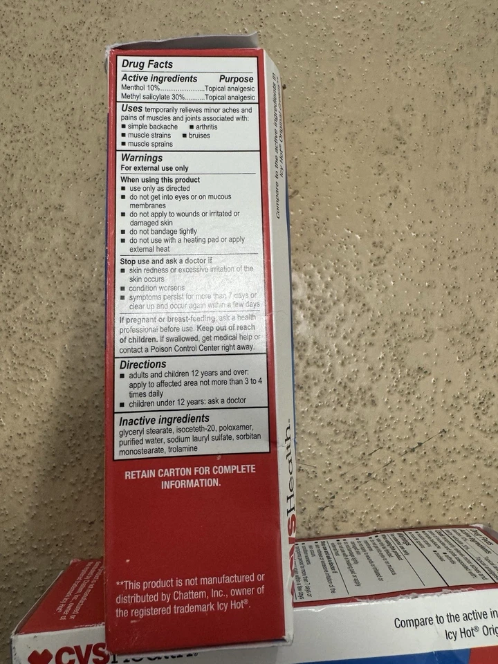 PACK 3 CVS Crema Alivio del Dolor Extra Fuerza Frío y Caliente 3oz por caja Exp 1/2028 Foto 3 de 4