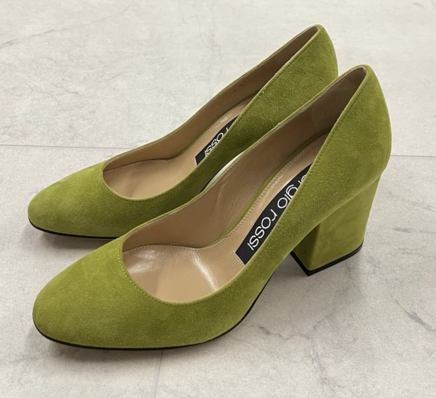 Nuevo en caja Zapatos de salón Sergio Rossi de gamuza con tacón bloqueado en verde real Talla: 35,5 (US 5,5) Foto 3 de 4