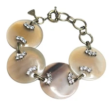 Vintage Retired Silpada Bracelet Brass Swarovski Crystal Horn Disks Adjustable