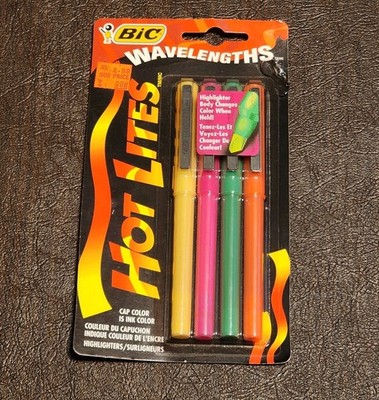 VTG 1993 Bic Hot Lites Wavelengths Color Changes Highlighters SEALED Yellow Rare