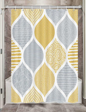 JAWO Yellow and Grey Camper RV Shower Curtain for Travel Trailer Bathroom, Bohem