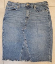 Y2K Calvin Klein Denim Skirt Womens 32 Medium Wash Frayed Hem Knee-length