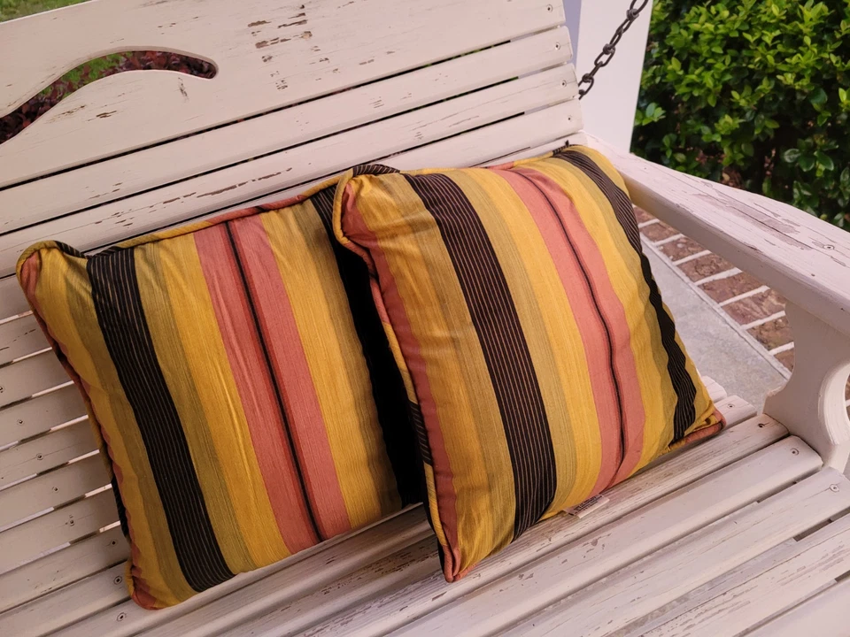 Pair Waverly Palm N Pineapple Black Striped Throw Pillows 17" X 17" - Image 3 of 4