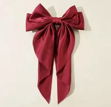 Long Satin Ribbon Bow Hair Clip – Oversized Solid Color Bow for Women & Girls