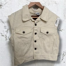 NWT Vintage Cream Denim Vest Y2K Western Vibes Cowgirl L
