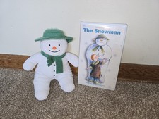 Vintage Eden The Snowman 9 Stuffed Plush Raymond Briggs Green Hat Scarf VHS