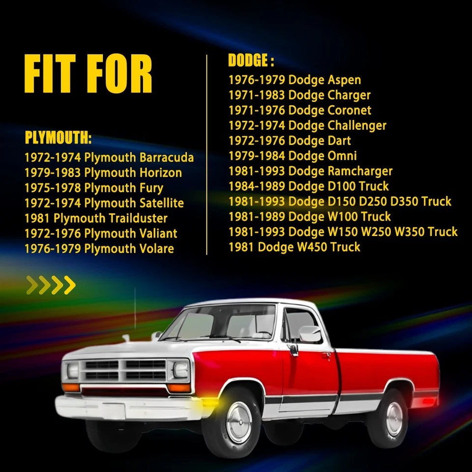 Indicador LED marcador lateral delantero trasero de humo para Dodge Charger Aspen Plymouth Fury Foto 2 de 4