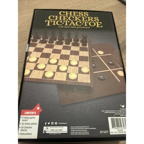 Juego Cardinal Chess Checkers Tic-Tac-Toe con tablero de juego completo de doble cara - Imagen 2 de 7