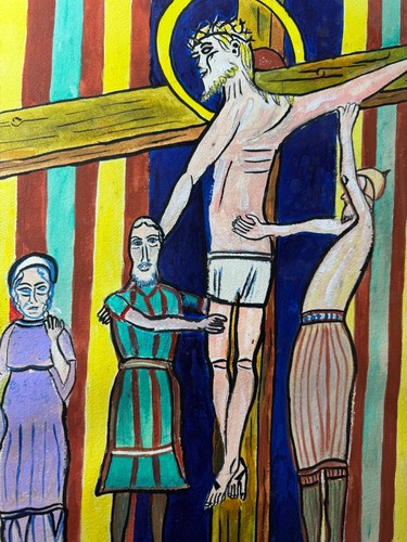 Original Horton Davies "Descent From The Cross" Mixed Media Painting - Framed - Picture 11 of 19