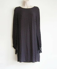 NWOT H&M Boat Neck Long Sleeve w/ Tie Cuff Printed Rayon Dress in Navy Size 6 