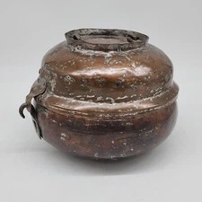 Antique Brass Container Hinged Box Middle Eastern Hand Made Rustic Primitive Dec