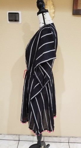 Lucky and Coco Black/ White Stripe V Neck Cotton Cover-Up One Size - Picture 2 of 6