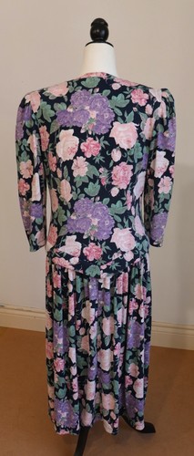 Vintage 80s Button Up Dress Floral Navy/Pink Size 10 (Large) Eber Made in USA - Bild 3 von 8
