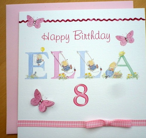 Personalised Girl's birthday card any NAME / AGE with Butterflies and ribbon - Picture 9 of 23