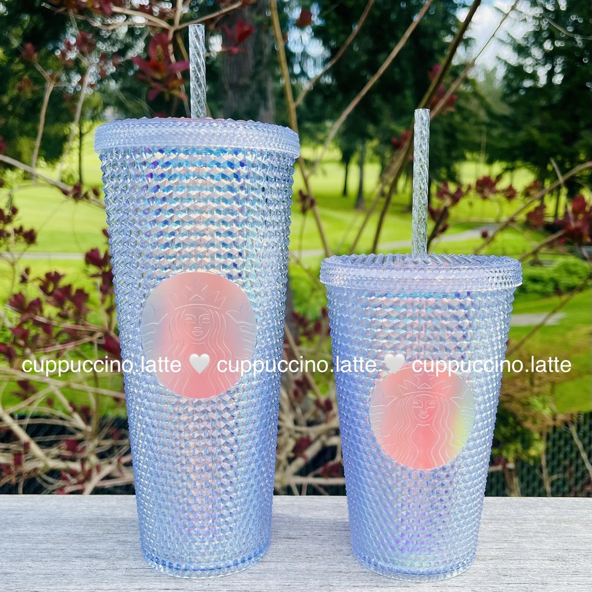 Starbucks Tumbler Cold Cup Europe Bling Studded Soft Touch Blue Grande 16oz  NEW