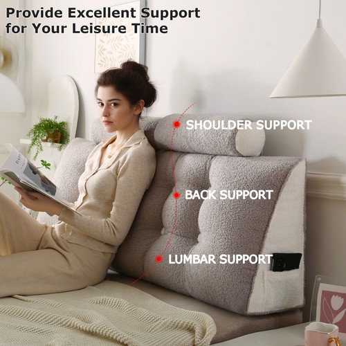 Triangular Headboard Pillow w/2 Neck Pillow Bolster Sitting Bed Reading Pillow - Picture 50 of 77