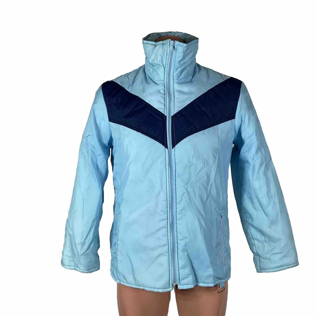 Vintage 70s Powder Blue Chevron full zip puffer puffy snow