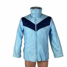 Vintage 70s Powder Blue Chevron full zip puffer puffy snow skiing jacket L