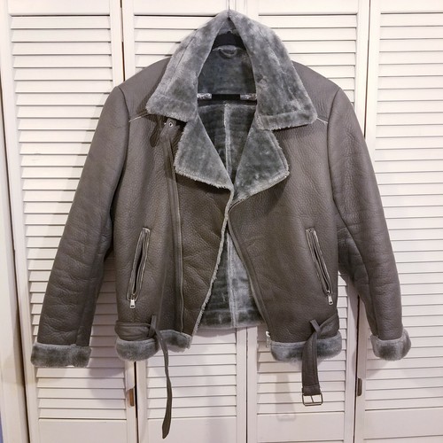 Robert Phillipe Motorcycle Pleather & Fur Jacket Mens size Large Gray Est 1988