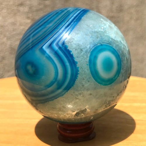 510G Rare Blue Agate Geode Bsll Quartz Crystal Sphere Mineral Specimen Healing
