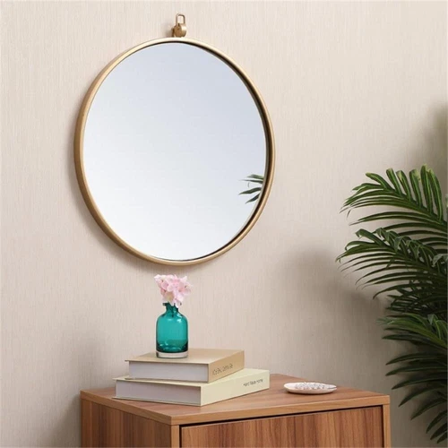 Elegant Decor Eternity 18" Round Mid Century Metal Frame Hooked Mirror in Brass - Picture 2 of 6