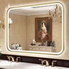 Luxury Gold-Illuminated Bathroom Mirror Dimmable Color-Tuning Anti-fog Tempered